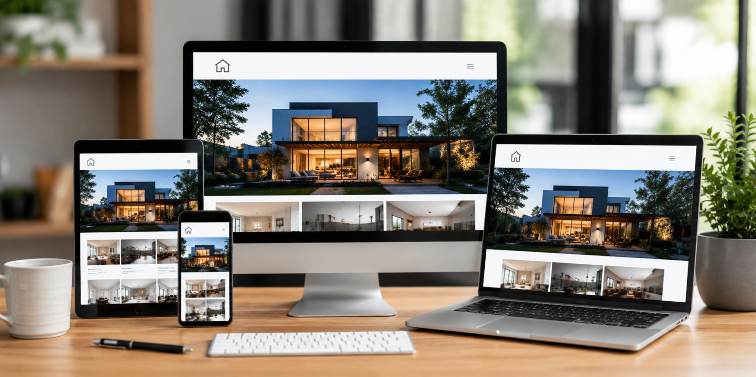 Design Responsivo: Por que seu Site Precisa ser Perfeito em Qualquer Tela — Por que contar com uma agencia seo site faz a diferença Site responsivo exibido em desktop, notebook, tablet e smartphone com layout adaptável, representando otimização de experiência do usuário e SEO em diferentes telas